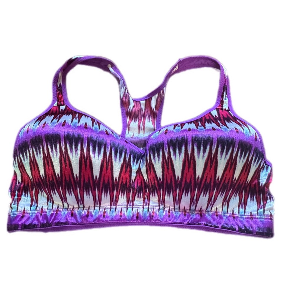 Joe Boxer‎ Sports Bra Women Large Purple Excellent Ikat Racerback Satin Coolmax